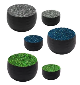 Teelichthalter Metallschale mit Pailletten u. Perlen D8 x H5cm oder D12cm x H7cm - Picture 1 of 4