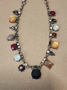 Hermoso Collar Firmado Loft Declaración Cristal Multicolor Tono Plateado Brillante - Imagen 1 de 11