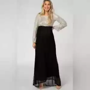 Neu mit Etikett PinkBlush Pailletten-Mieder langarmiges Maxikleid Medium Umstandsmode - Bild 1 von 10