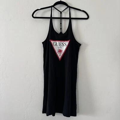 Vestido sin mangas GUESS Beach Coverup S mini con tiras vacaciones natación negro Foto 1 de 4