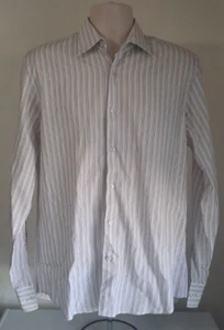 Hugo Boss 17 34/35 Mens XL Striped Long Sleeve Dress Shirt Blue Pink White 73616 - Picture 1 of 9