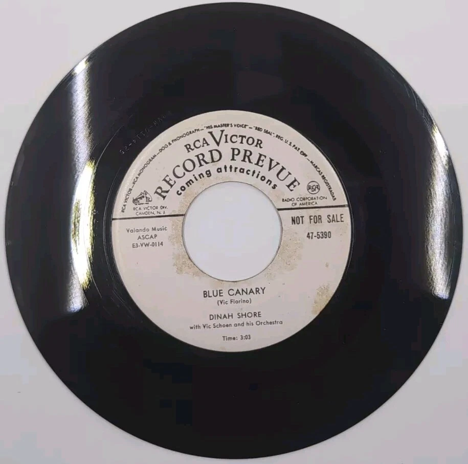Dinah Shore Eternally Blue Canary 7" Vinyl Record White Promo RCA Victor - Image 1 of 2