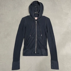 VTG Juicy Couture Thermal Hoodie Zip S Black USA Y2K Light Comfort Track USED - Picture 1 of 14