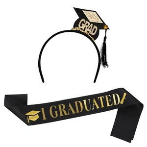 Graduation Party Supplies - Gold Letter I GRADUATED Sash with Free Hairpin Crown - Picture 1 of 6