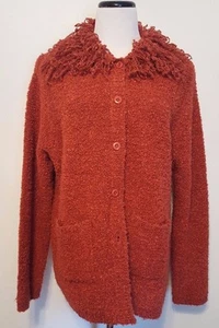 Chalet Lagenlook Sweater Orange Looped Fringe Collar Button Down Front Sz XL - Picture 1 of 7