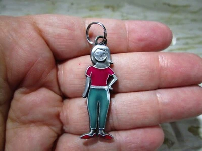 Dije Mujer Niña Esmaltado Tono Peltre / Tirador de Cremallera / Sin Firmar / U Foto 1 de 4