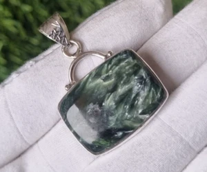 Ravishing Seraphinite Gemstone 925 Sterling Silver Handmade Gift Pendant PG3750 - Picture 1 of 4