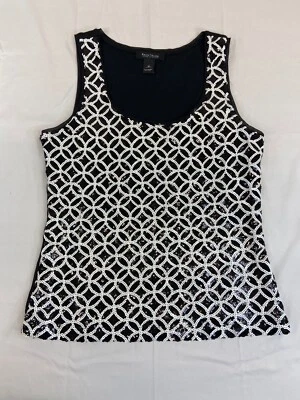 Womens Sequin Tank Top Black and White Design White House Black Market Shiny - Image 1 of 4