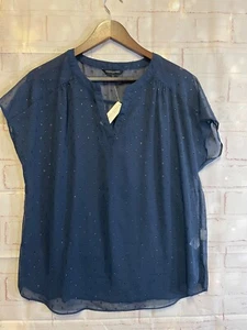 Neu mit Etikett Banana Republic Damenbluse blau transparent mit Innenfutter Kristallakzente Large - Bild 1 von 6