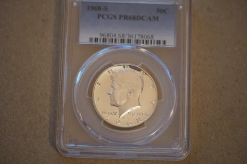 1968-S 50C Kennedy Half Dollar Proof PCGS PR68DCAM Cover