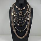 Lot Of Gold Silver Tone Costume Jewelry Multi-strand Chain Necklaces