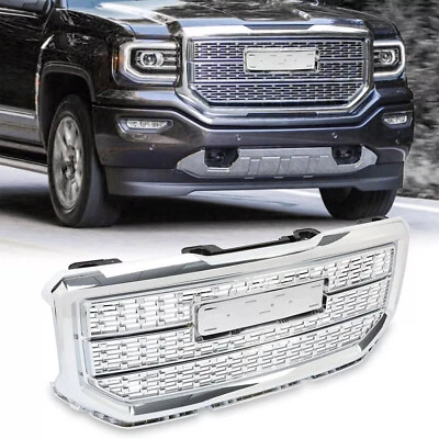 Front Upper Chrome Mesh Grill Fits 2016-2018 GMC Sierra 1500 Grille Denali Style - Image 1 of 4