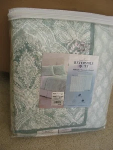 TWIN 65"x88" Home Classics Sarah Watercolor Damask cotton Reversible Quilt NEW - Picture 1 of 5