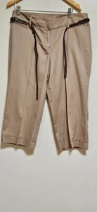 Woman's minimalist office dress casual beige cotton belted capri pants size 14 - Picture 1 of 8