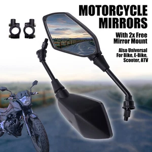 2x Motorcycle Rear View Side Mirrors With Free 7/8" Handle Bar Mount ATV Bike - Picture 1 of 11