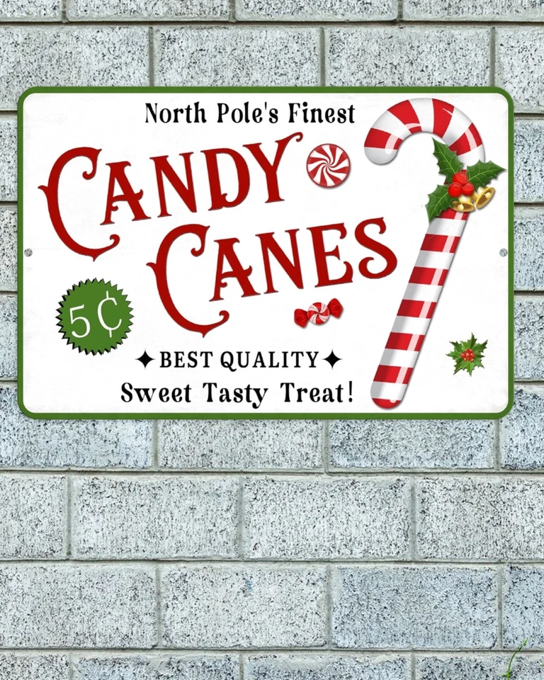 Letrero North Poles Finest Candy Bastes Aluminio Metal 8"x12" Navidad Invierno Navidad Foto 1 de 1
