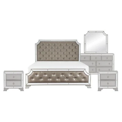 NEW 4PC Queen King Silver Champagne Gold Bedroom Set Modern Furniture Bed/D/M/N - Image 1 of 4