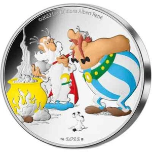FRANCIA 50 EURO 5 ONZAS PLATA ASTERIX OBELIX 2022 COLOR PROOF - CON CAJA - Picture 1 of 2