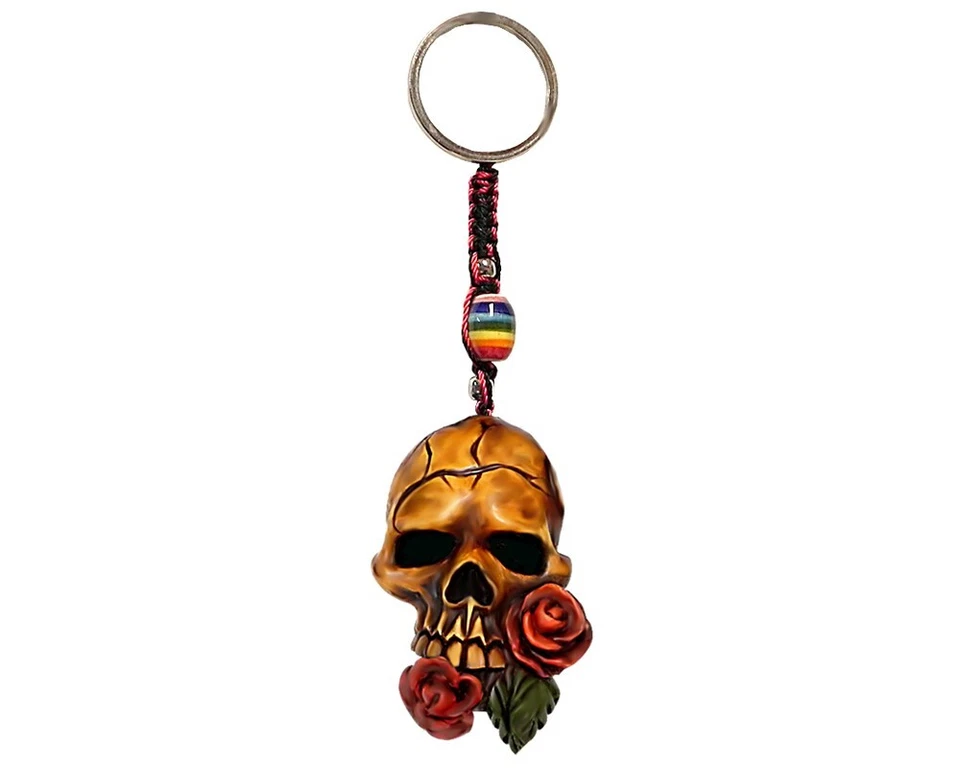 Rose Skull Keychain Gothic Artisan Handmade 3D Macrame Keyring Car Bag Accessory - Image 1 of 1