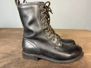 Frye Black Leather Combat Boots Women's size 7 B - Picture 1 of 12