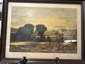 1800 FARM SCENE WITH-WAGON OF  HAY AND TREES- Original Frame 12”x 15.5” - Picture 1 of 9