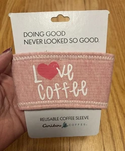 Caribou Love Coffee Cup Sleeve Pink Puff Vintage Reusable 2010 NEW Rare - Picture 1 of 3