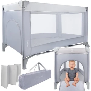 Kinderreisebett Laufstall Tasche Malplay Matratze LUNO 60x120cm Grau mit Rädern - Bild 1 von 15