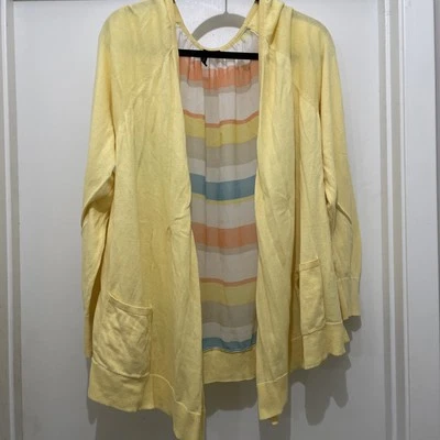 Relativity - yellow, sheer back open cardigan. Women's Size 2X - Image 1 of 4