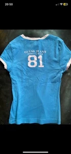 GUESS women’s Designer T Shirt Top Small S Blue And Baby Pink - Picture 1 of 4