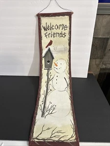 Snowman With Cardinal Vertical Banner 30 1/2 X 8 Inches - Picture 1 of 2