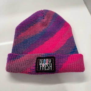Teddy Fresh Beanie Hat Cap Pink Purple Casual Outdoor Snow Logo Spellout Adult - Picture 1 of 4