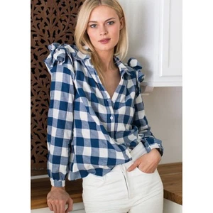 Emerson Fry Sanibel Ruffle Gingham Top Blue Size Small - Picture 1 of 5
