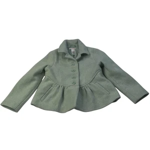 Janie and Jack Girls Wool Blend Peplum Coat Size 4-5 Green Tweed Button Front - Picture 1 of 8