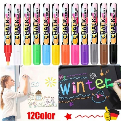 12X Set Kreidestift Flüssigkreide Kreidemarker abwischbar Tafel Fenster Marker - Bild 1 von 4