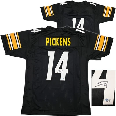 ¡OFERTA! Camiseta negra firmada por George Pickens de los Pittsburgh Steelers Beckett Foto 1 de 4