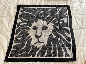 VTG Anne Klein for Robinson Golluber Black & White Lion Print Silk Scarf Japan - Picture 1 of 9
