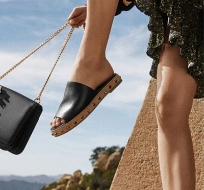 Michael By Michael Kors Ellen Slide Black Leather Studded Sandals Womens Size 8M - Image 1 of 4