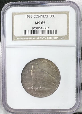 1935 Connecticut 50C Commemorative Half Dollar  NGC MS65 Silver Coin - Image 1 of 4