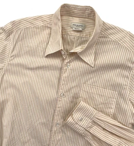 Dries Van Noten Shirt Mens Large XL EU 50 Orange Beige Stripe Brown Button Italy - Picture 1 of 15