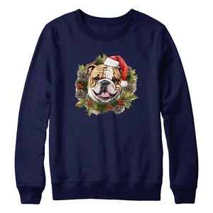 Christmas English Bulldog Jumper For Kids Wreath Sweatshirt Dog Owner Funny S... - Picture 1 of 11
