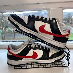 Nike Dunk Low Black And White With Red Retro Swoosh Uk 9 - Picture 1 of 7
