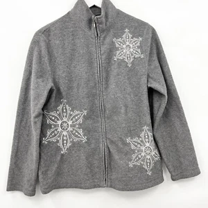 Croft & Barrow Vellón Cremallera Completa Copo de Nieve Bordado Navidad Chaqueta Mediana - Imagen 1 de 8