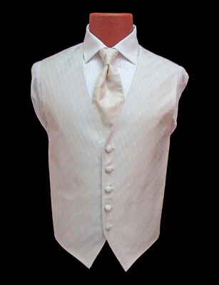 Men's Ivory Off-White Tuxedo Vest & Pre-Tied Tie Set - Quality Made in USA - Image 1 of 4