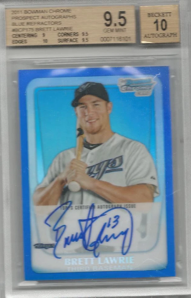 2011 Bowman Chrome Brett Lawrie Blue Refractor Rookie RC /150 BGS 9.5 Auto 10 - Image 1 of 1
