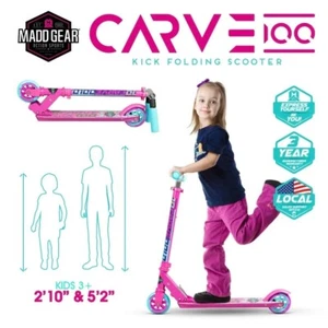 Madd Gear Carve 100 Aluminum Kick Folding Scooter Pink - Picture 1 of 12