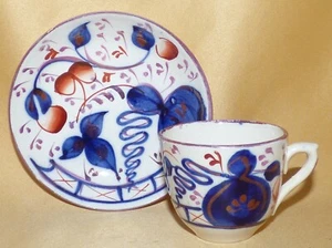 ANTIQUE STAFFORDSHIRE VICTORIAN GAUDY WELSH SMALL CUP & SAUCER C1890-1900 - Picture 1 of 6