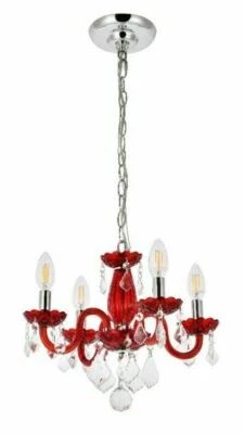 Lámpara de araña colgante de cristal roja para dormitorio baño cocina iluminación Foto 1 de 4