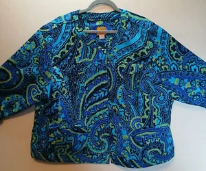 Ruby Rd Ladies Plus Size 24W Quilted Blazer Blue Green Paisley Pattern - Picture 1 of 10