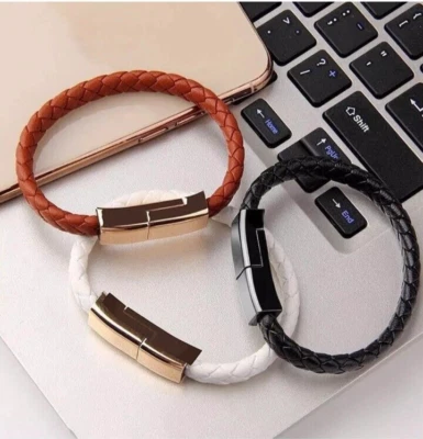 Unisex iPhone Leather Bracelet USB Charging cable wristband portable micro BROWN - Image 1 of 4