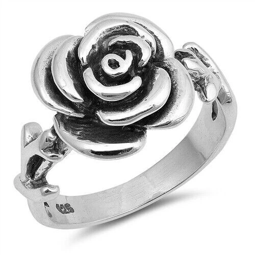 Rose Ring Genuine Rhodium Plated Sterling Silver 925 Height 13 mm Size 4 - 10 - Image 1 of 1